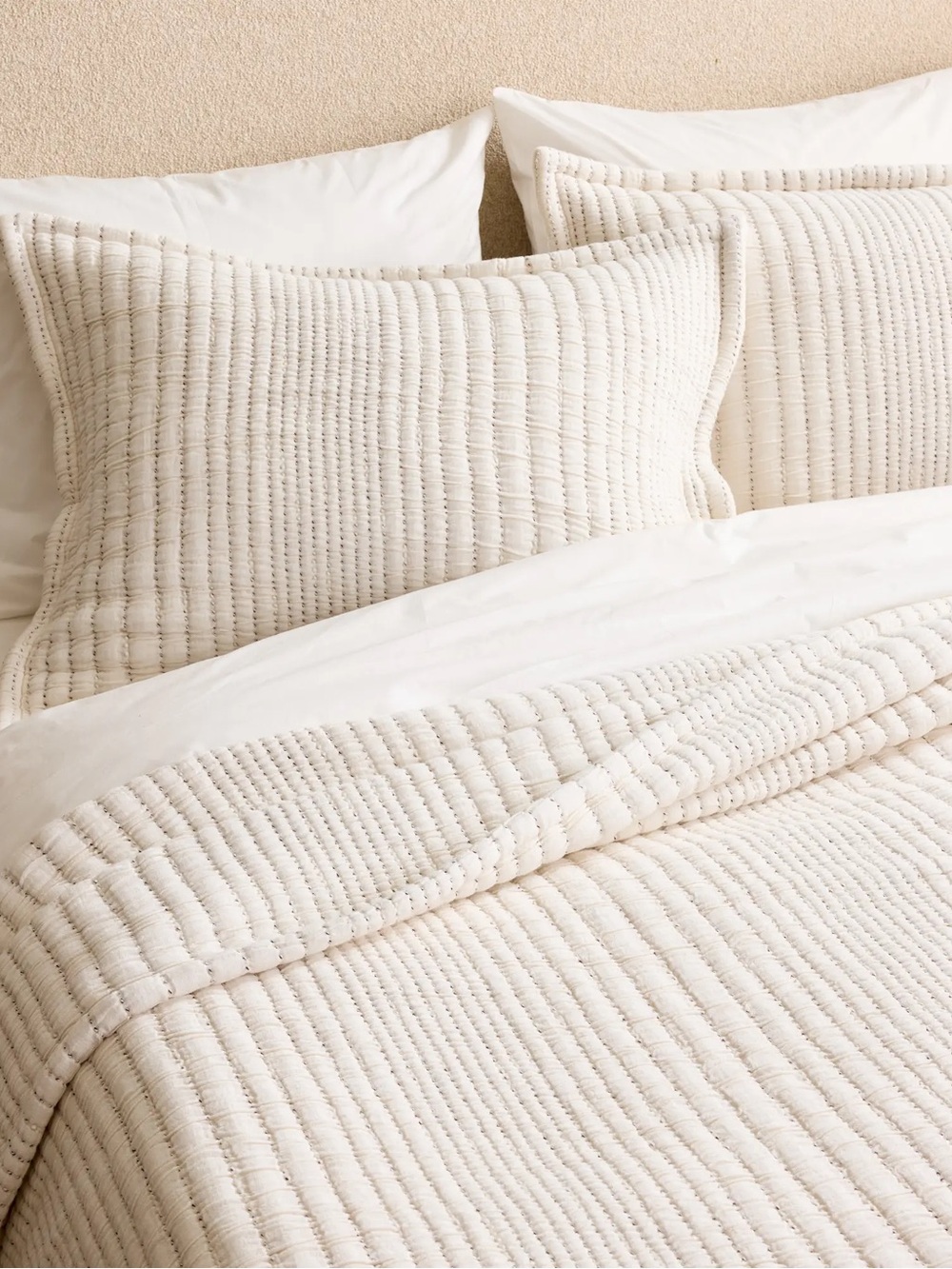 New Quince Organic Cotton Channel Stitch Coverlet Set King/CalKing Undyed $174 - Picture 4 of 9